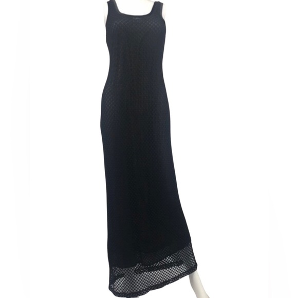 90s Long Double Layer Stretch Netted Maxi Dress - Picture 1 of 9
